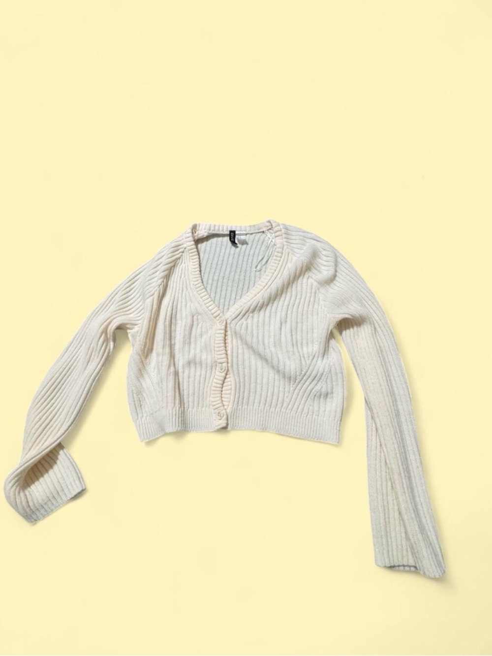 Divided Cream Ribbed V-Neck Cropped Cardigan